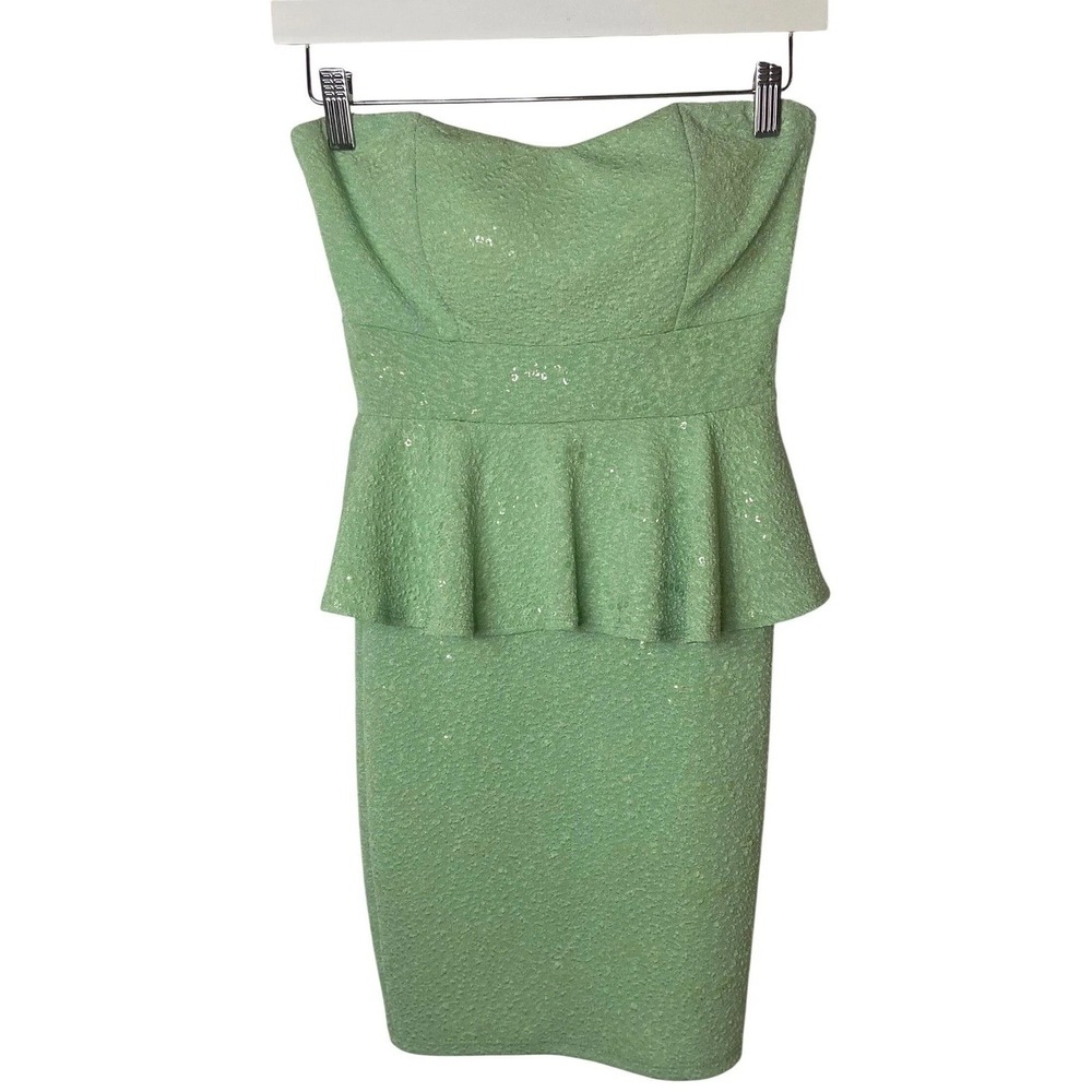 Body Central Strapless‎ Peplum Dress Mint Green Textured Bodycon Size M